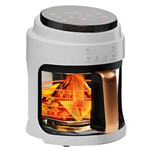 4.5QTGlass Air Fryers 6-in-1 Air Fryer Family Sized,Viewing Glass Potwith Odor Erase Technology Roasts, Broils, Dehydrates, Bakes & Reheats, 100+In-App Recipes 97% Less Oil (White)