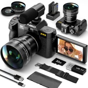48MP Digital Cameras for Photography – 16X Zoom Travel Camera with 180° Flip Screen, 4K Vlogging Cameras Fotograficas for YouTube, Auto Focus, Macro Lens, 2 Batteries & 32GB SD Card（Black）