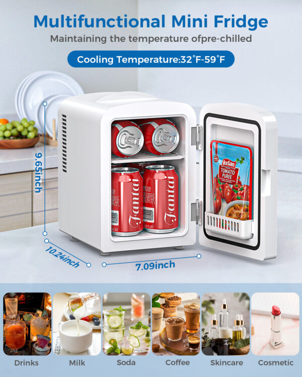 4L/6 Cans Mini Fridge, Portable Compact Refrigerator, Small Skin Care Fridge, Food and Drinks, Small Cooler for Bedroom, Dorm, Car, Office, White - Image 8