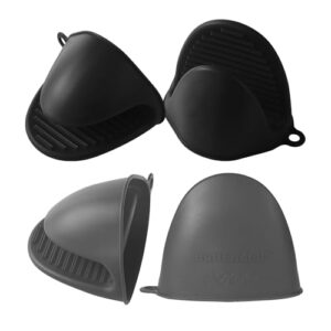 4PCS Oven Mitts, Silicone Pot Holders Heat Resistant, Mini Oven Gloves for Kitchen, Thickened Silicone Hot Pads for Cooking & Baking(Black&Grey)