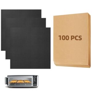 4pack Black Air Fryer Oven Liners and 100pcs Air Fryer Paper for Ninja Digital Air Fry Countertop Oven