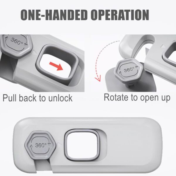 5 Pack Child Proof Refrigerator Lock, QYESWHSR Fridge Locks for Kids with Sticky Adhesive Pads, Child Safety Locks for Doors, RV Refrigerator, Oven Lock Child Safety Baby Cabinet Locks - Grey Updated - Image 4