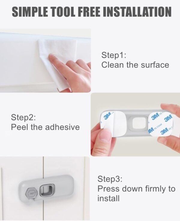 5 Pack Child Proof Refrigerator Lock, QYESWHSR Fridge Locks for Kids with Sticky Adhesive Pads, Child Safety Locks for Doors, RV Refrigerator, Oven Lock Child Safety Baby Cabinet Locks - Grey Updated - Image 6