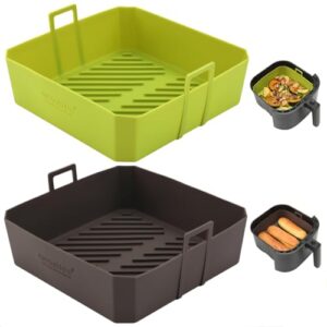 5 QT Air Fryer Silicone Liners for Ninja* AF141/AF142/AF181/AF182 & COSORI* CAF-L501, 2 Pack – NEWITEE BPA Free Platinum Silicone Basket, Square Reusable Air Fryer Liners with Handle