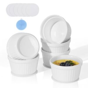 5.3 OZ Ramekins Oven Safe,Porcelain Creme Brulee Ramekins for Baking,White Ceramic Cup Souffle Dishes and Bowls Set of 6,Air-fryer Safe
