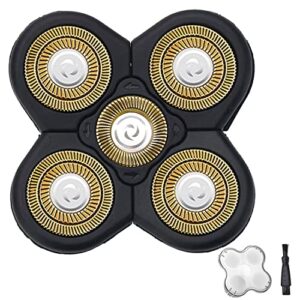 5D Men’s Electric Shaver Replacement Heads Bald Replacement Heads Replacement 5 Heads Razor Blades Wet and Dry Compatible Waterproof with Blade Cover(Gold)