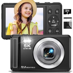 5K Digital Camera – 72MP UHD Digital Cameras for Photography – Autofocus Point and Shoot Small Camera with Flash for Kids – 2.8 Inch Screen Compact Portable Vlogging Camara with 16X Zoom, 32GB SD Card