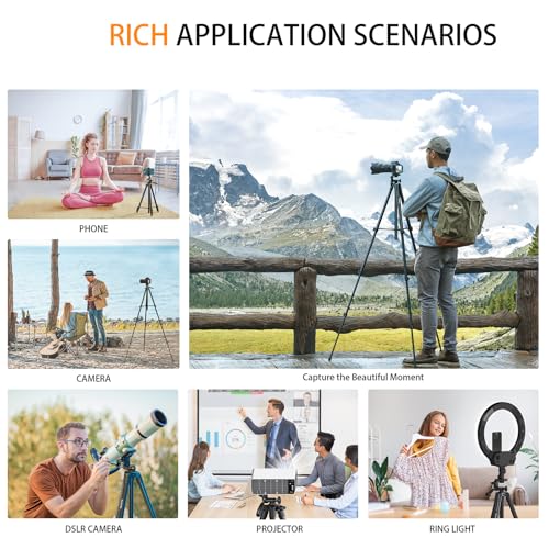 60″ Camera Tripod Lightweight Travel Tripod Stand Compatible with Canon Nikon DSLR Cameras with Wireless Remote Phone Holder and Bag Max Load 6.6 LB Black - Image 3