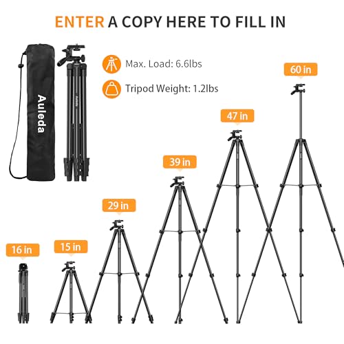 60″ Camera Tripod Lightweight Travel Tripod Stand Compatible with Canon Nikon DSLR Cameras with Wireless Remote Phone Holder and Bag Max Load 6.6 LB Black - Image 5