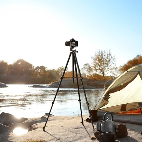 60″ Camera Tripod Lightweight Travel Tripod Stand Compatible with Canon Nikon DSLR Cameras with Wireless Remote Phone Holder and Bag Max Load 6.6 LB Black - Image 8