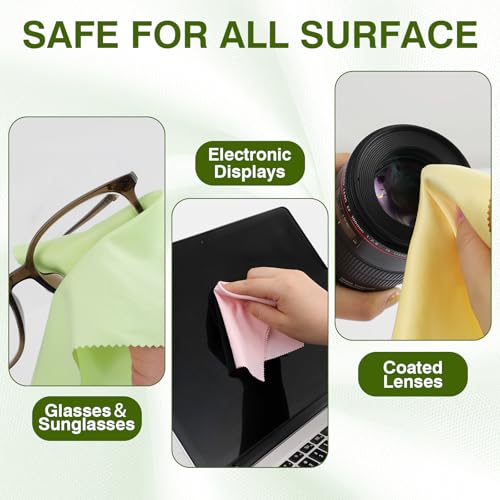 60-Pack Microfiber Cleaning Cloths for Glasses, 6x7 Inch Premium Lens Cleaning Cloth for Screens, Cameras, Eyeglasses, Cell Phone, LCD TV Screens,Pink,Green,Yellow - Image 4