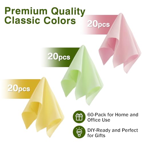 60-Pack Microfiber Cleaning Cloths for Glasses, 6x7 Inch Premium Lens Cleaning Cloth for Screens, Cameras, Eyeglasses, Cell Phone, LCD TV Screens,Pink,Green,Yellow - Image 8