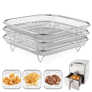 8 inch Square Air Fryer Rack, Set of 3, Stackable Multi-Layer Stainless Steel Dehydrator Rack, Square Airfryer Accessories for Cosori, Instant Vortex, Ninja Foodi Grill（Airfryer inner size>8.5inch）