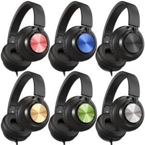 AILIHEN Kids Headphones Bulk for School, 6-Pack Class Headphones Wired with Microphone for Students, Teens, Classroom, Library, Chromebook, Laptop, Adjustable, Foldable, 3.5mm Jack – (Multicolor)