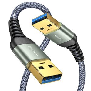 AINOPE USB to USB Cable, USB 3.0 A to A Male to Male Cable [Never Rupture] Double End Type A Cord Compatible with Hard Drive Enclosures, KVM, DVD Player, TV, Laptop Cooler,6.6Ft/Grey