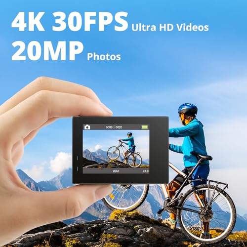 AKASO Brave 4 4K30fps 20MP WiFi Action Camera Ultra Hd with EIS 131ft Waterproof Camera Remote Control 5xZoom Underwater Camcorder with 2 Batteries and Bicycle Helmet Accessories Kit - Image 3