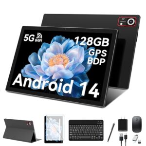 ANTEMPER Android 14 Tablets 10 Inch, 5G WiFi Tablet Mit 8GB RAM+128GB ROM(1TB TF),2 in 1 Tablet with Keyboard Mouse Pen-Octa-Core2.0Ghz | 6000mAh | 1080FHD | 13MP Camera | WLAN GPS OTG Typ-c-Black