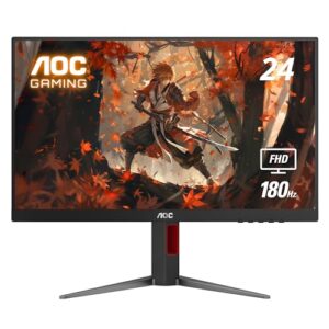 AOC 24G4 24″ Gaming Monitor, Full HD 1920×1080 IPS Panel, 180Hz 1ms, 1x HDMI 2.0, 1x Display Port, Adaptive-Sync, Audio Earphone Out, Console Gaming Ready, 3-Year Zero-Bright-Dot
