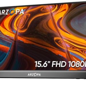 ARZOPA Portable Monitor 15.6” FHD 1080P – Ultra-Slim Portable Laptop Monitor with Kickstand – IPS Display for PC, MAC, Phone, Xbox, PS5 – USB C & HDMI Connectivity – A1