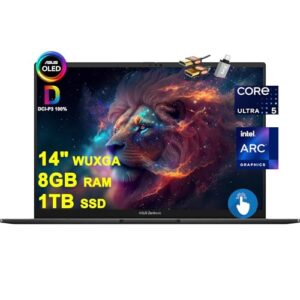 ASUS Zenbook 14 OLED Business AI PC Laptop 14″ WUXGA OLED Touchscreen (550nits 100% DCI-P3 Glossy) Intel 14-core Ultra 5 125H 8GB RAM 1TB SSD Backlit Thunderbolt Harman/kardon Win11 w/ICP Accessory