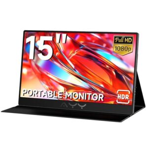 AYY Portable Monitor for Laptop 15 Inch FHD 1080P, USB-C/HDMI Travel Laptop Screen Extender Monitor Portable for PC/Mac/Phone/PS5/PS4/Xbox/Switch, HDR IPS Display with Smart Cover & Speakers, VESA