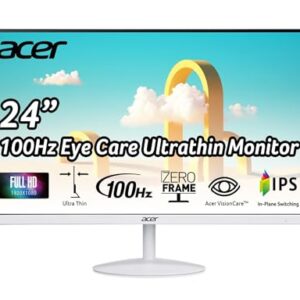 Acer SB242Y Ewi 23.8″ Full HD (1920 x 1080) IPS Zero-Frame Gaming Office Monitor | AMD FreeSync Technology | Ultra-Thin Stylish Design | 100Hz | 1ms (VRB) | Low Blue Light | Tilt | HDMI & VGA Ports
