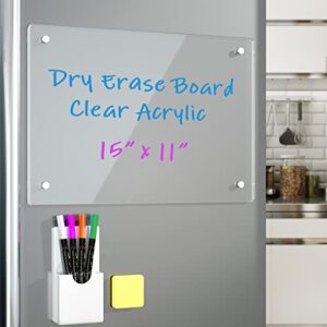 Acrylic Note Board Refrigerator Dry Erase Board Magnetic Clear 15”x11 Includes 4 Dry Erase Markers