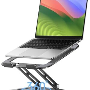 Adjustable Laptop Stand, Computer Stand with 360 Rotating Base, Ergonomic Laptop Riser Mount for Desk Foldable Protable Computer Desk Fits with MacBook Pro Air (10-16″) – Black