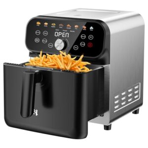 Air Fryer, 6QT Air Fryer Oven with LED Digital Touchscreen, 12 Preset Cooking Functions Air fryers,Roast, Warm-Up, Stay Warm, Stick-Free & Dishwasher-Friendly Basket, Stainless Steel/Black