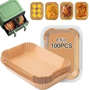 Air Fryer Disposable Paper Liner, 100PCS Food Grade Rectangle Parchment Liners for Ninja Dual Air Fryer, Airfryer Liners Airfryer Accessories(100PCS, 8.6in x 5.5in）