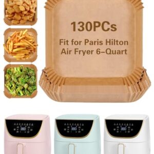 Air Fryer Disposable Paper Liner for Paris Hilton Air Fryer 6 Quart, 130PCs Square Food Grade Parchment Paper, Non-Stick Oil Proof for Easy Cleanup, Bleach-Free, Airfryer Accessories for Paris Hilton