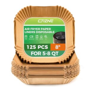Air Fryer Disposable Paper Liners – 125Pcs 8In Square Parchment Paper Non-Stick Airfryer Basket Liners for Steamer Microwave Oven, Deep Fryer Parts & Accessories