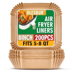 Air Fryer Liners Disposable, 200Pcs 8 Inch Airfryer Paper Liners, Unbleached Parchment Paper for Air Fryer Basket, Non-Stick Air Fryer Accessories, Liners for Baking, Parchment Paper Sheets