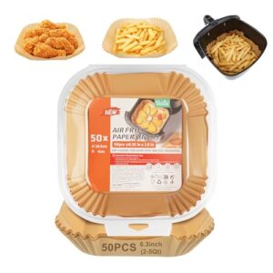 Air Fryer Liners Disposable, Non-Stick Air Fryer Paper Liners, Heat Resistant & Pre-Cut for Easy Clean, Fits Most Air Fryer Baskets (6.3inch-50pcs)