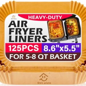 Air Fryer Liners Disposable, Rectangular Parchment paper for Ninja 2-Basket Air Fryer, 125Pcs Natural Ninja Dual Airfryer Liners, Greaseproof Air Fryer Liners for Ninja DZ201, DZ401, FG551