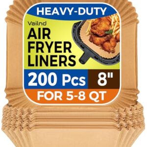 Air Fryer Paper Liners, 200pcs Air Fryer Liners Disposable, 8″ Square Baking Liner for 5-8 qt Airfryer Basket, Non-stick and Oil Proof Parchment Paper for Oven, Pans & Baking