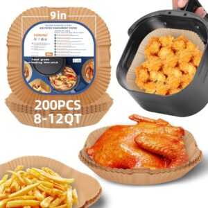 Air Fryer Paper Liners XXL for 8-12 Qt Airfryer, 200pcs 9-10 inch Square Thickened 50gsm Disposable Parchment Tray
