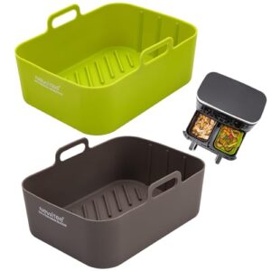 Air Fryer Silicone Liners 10QT for Ninja DZ550 – NEWITEE BPA Free Platinum Silicone Air Fryer, Rectangle Dual Ninja Air Fryer Liners Tray with Handle, 2 Pack