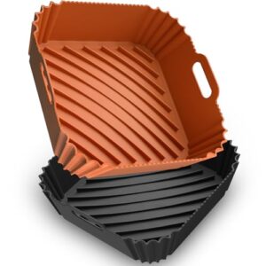 Air Fryer Silicone Liners 2 Pack, Reusable Square Airfryer Basket Liners for 4-7Qt, Air Fryer Silicone Baking Tray for Ninja, Cosori, Chefman, Instant Airfryer, Oven Microwave Pot Accessories