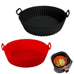 Air Fryer Silicone Liners Pot,Air Fryer Basket Liners, Silicone Baking Tray Pots for 3 to 5 Qt for Air fryer Oven Reusable Baking Tray Oven Accessories (Red+Black)