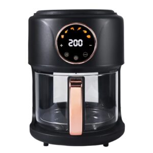 Airy Fryer, 4.7Qt 1200W Glass Air Fryer, 6-in-1 Functions, Digital Display, 360° Viewable, Dishwasher Safe, Adjustable Temp 80℃~200℃(175F – 400F), 60 Min Timer, Nonstick Basket, Black