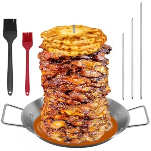 Al Pastor Skewer for Grill, Stainless Steel Vertical Skewer, Brazilian Vertical Spit with 3 Spikes(8”/10″/12”)& Brushes, for Tacos Al Pastor, Shawarma Kebabs Smoker Oven BBQ Dishes