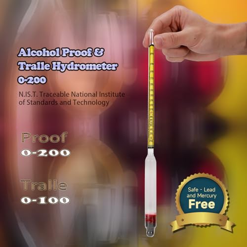 Alcohol Hydrometer Meter Test Kit 0-200 Proof & Tralle,with Glass Test Jar,Accurate Tester & Glass Cylinder for Proofing Distilled Spirits & Moonshine Alcoholmeter Testing Set,HDRELEODY - Image 3