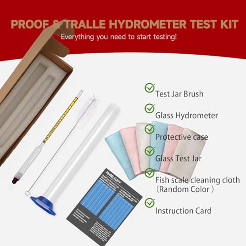 Alcohol Hydrometer Meter Test Kit 0-200 Proof & Tralle,with Glass Test Jar,Accurate Tester & Glass Cylinder for Proofing Distilled Spirits & Moonshine Alcoholmeter Testing Set,HDRELEODY - Image 5