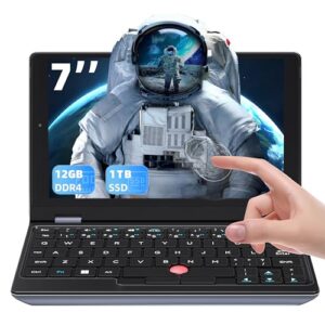 All Metal 7” HD Touchscreen Ultra-Light Mini Laptop: Celeron J4105 12GB RAM,960GB SSD, Win 11 Pro/MS Office 2019, WiFi, USB3.0, Mini HDMI, Webcam, TF Card – for Business and Students (12G+960GB)