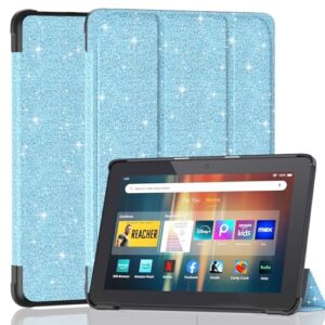 All-New Amazon Fire HD 8 Tablet Case (12th/10th Generation, 2024/2022/2020 Release), Loyalgo Slim Light Smart Trifold Stand PU Back and Auto Wake/Sleep Incompatible with TCL Sony, Shiny Blue