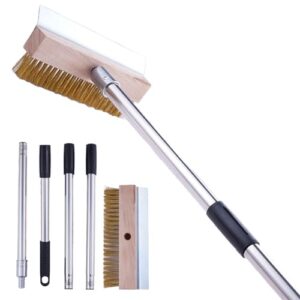 Aluminum Pizza Oven Brush, Grill Brush, Wire Brushes, with Scraper and 4 Sections of Detachable Long Rod Design for Commercial Cleaning, Kitchens, Restaurants, BBQ Shelf Or Any Grill
