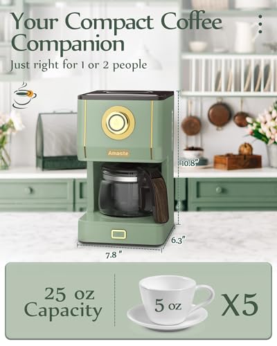 Amaste Drip Coffee Maker, Coffee Machine with 25 Oz Glass Coffee Pot, Retro Style Coffee Maker with Reusable Filter & Three Brewing Modes, 30minute-Warm-Keeping, Matcha Green - Image 3