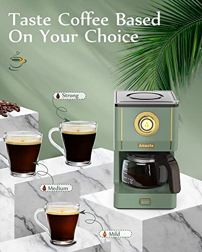 Amaste Drip Coffee Maker, Coffee Machine with 25 Oz Glass Coffee Pot, Retro Style Coffee Maker with Reusable Filter & Three Brewing Modes, 30minute-Warm-Keeping, Matcha Green - Image 6