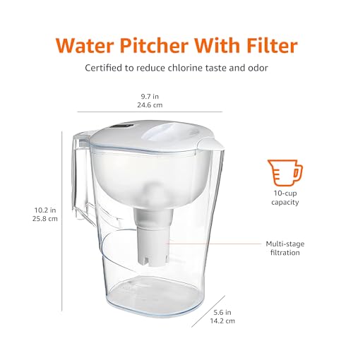 Amazon Basics 10-Cup Water Pitcher with Filter Compatible with Brita for Clean, Crisp Water, WQA and NSF Certified, Made in Europe - Image 4
